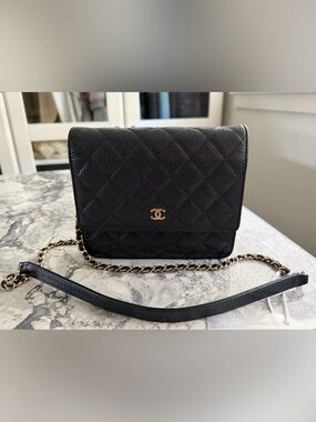 NWT - AUTH CHANEL Black WOC Quilted Caviar & GHW